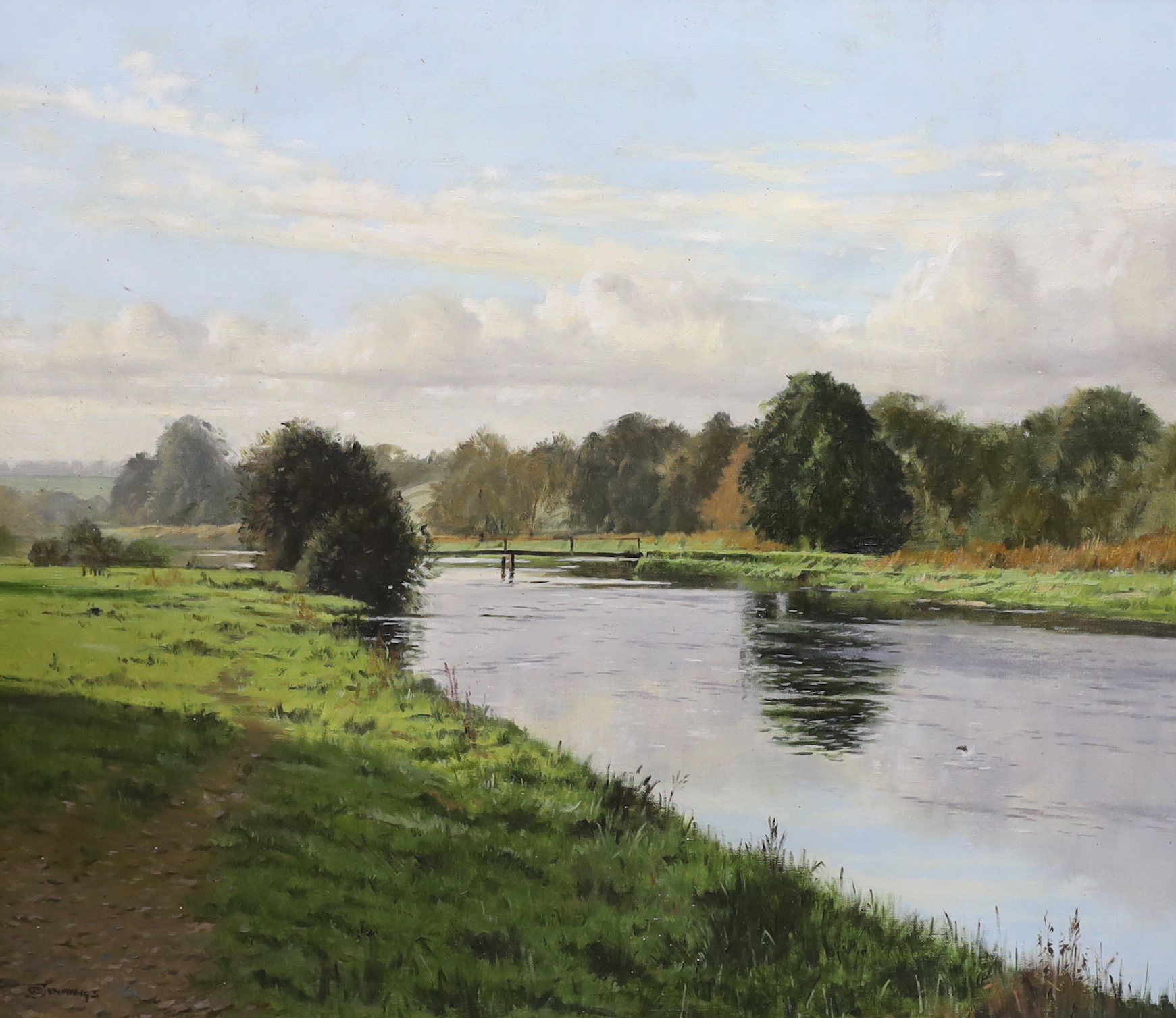 Walter Robin Jennings (1927–2005), oil on canvas, 'The Test near Stockbridge', signed, Arun Art Centre label verso, 59 x 70cm